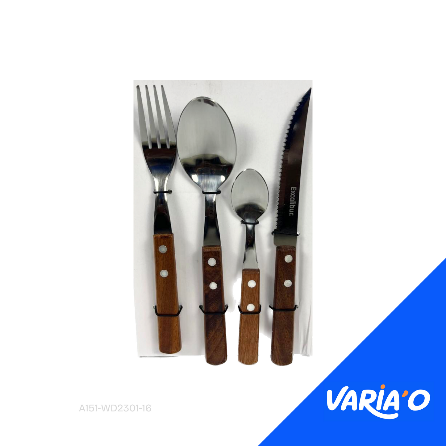 Juego de Cubiertos Excalibur Mango de Madera y Acero Inoxidable - 16 Piezas